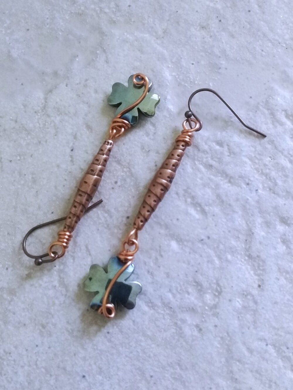 Handmade. WireWrapped. 4 Leaf Clover Dangle Earrings! Positive Vibes & Good Luck